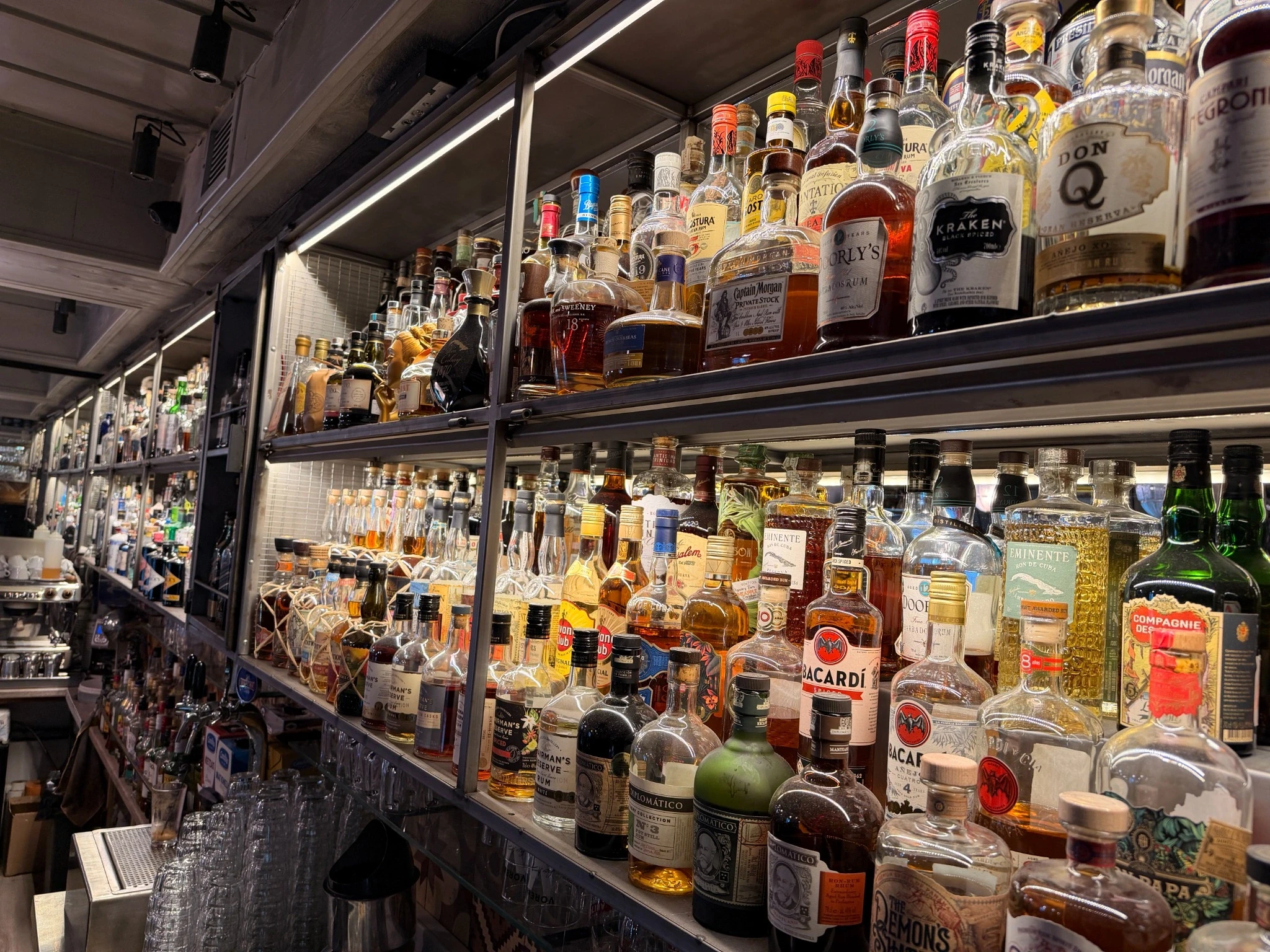The illuminated shelves of Masali’s spirits collection